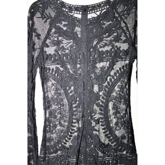 HONEY PUNCH BLACK LACE/sheer long sleeves scoop neck‎ MINI dress LARGE - Picture 9 of 9